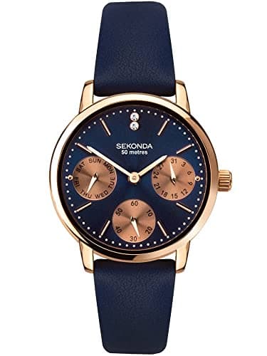 Image of Sekonda Women's Analogue Quartz Watch with Blue Dial PU Leather Strap 40304
