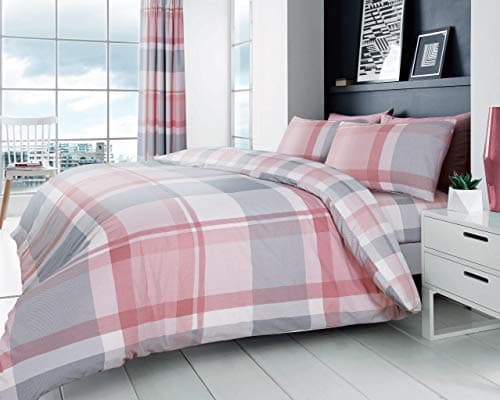 Image of GC GAVENO CAVAILIA Checkered Duvet Cover Set Double – Soft and Warm Polycotton Printed Bedding Set with Matching Pillowcases, Blush Pink