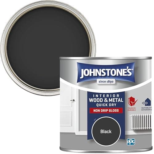 Image of Johnstone’s - Quick Dry & Non Drip Gloss Paint for Wood & Metal - Black | Interior & Exterior | Low Odour, Water-Based Formula, Dry in 1-2 Hours | 10m2 Coverage per Litre | 250ml