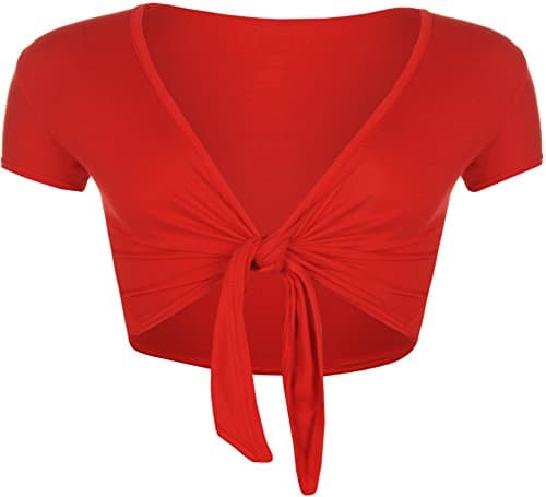 Image of WearAll New Ladies Tie Up Shrug Crop Top Womens Short Sleeve Stretch Open Top Red 8/10