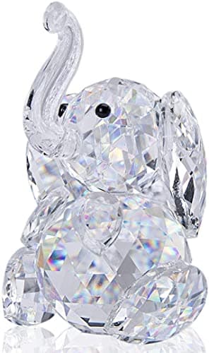 Image of H&D HYALINE & DORA Cut Crystal Elephant Figurine, Glass Animal Paperweight, Collectible Home Decor Ornament, Gift for Her