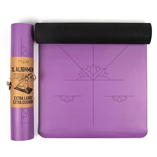 Image of Myga Extra Large Yoga Mat with Alignment Lines – 6mm Thick Non-Slip Yoga Mat for Pilates & Fitness – Eco-Friendly, Durable & Sweat-Resistant for Home & Gym – 195x68cm, Purple