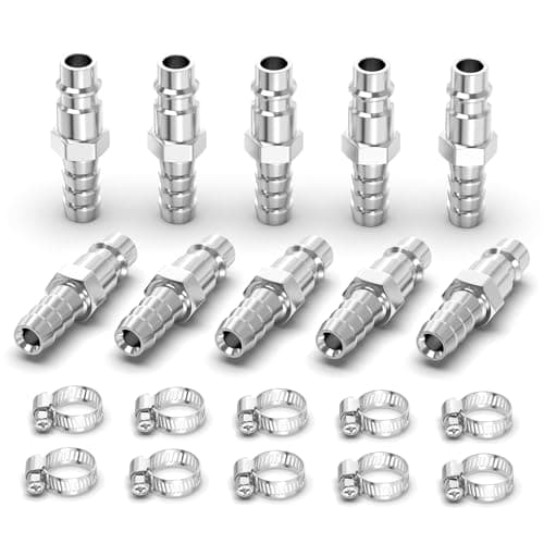 Image of ERGAOBOY 10 Pcs Male Industrial Air Coupling and Plug Kit with 8MM Hose Barb, Flow Quick Connect Air Pneumatic Compressor Hose Fittings