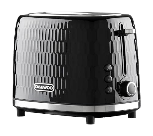Image of Daewoo Hive Collection, 2 Slice Toaster, Easy Cleaning, Safety Features, Cord Storage, High Lift Lever, Browning Controls, Defrost, Reheat, Cancel Functions, Part Of A Collection, Black
