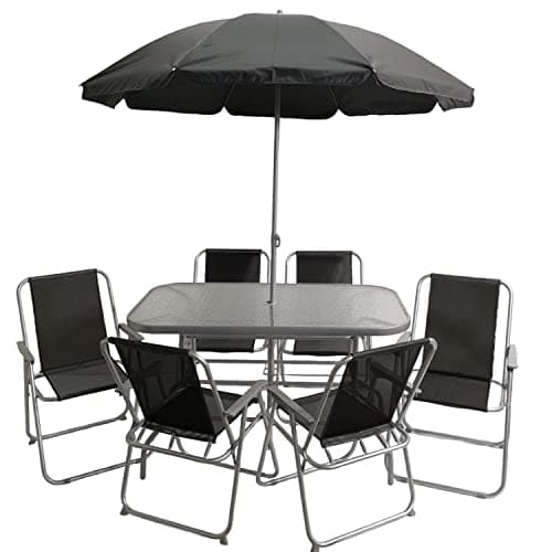 Image of Samuel ALEXANDER 6 Person Garden Furniture Sets With Parasol Patio Dining Table And Chairs Set, Includes 6 Chairs, Table and Parasol