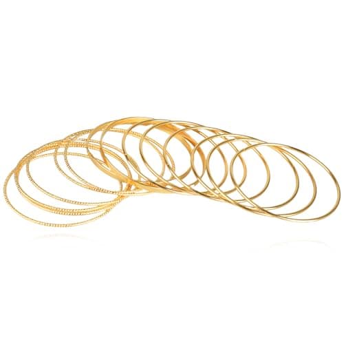 Image of Lotsdonxia 14-Pcs Gold Alloy Boho Bangle Bracelet Set - Stackable, Comfortable for All Occasions