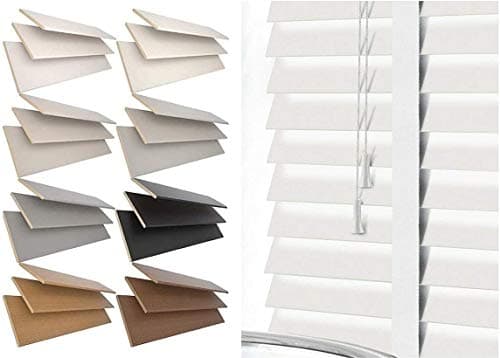 Image of Smooth Faux Wood wooden Venetian Blinds with TAPE 50mm Slats TRIMMABLE (White, 45cm width x 150cm drop)