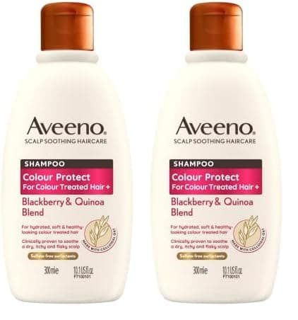 Image of Aveeno Colour Protect Blackberry and Quinoa Scalp Soothing Shampoo for Colour Treated Hair 300ml (Pack of 2)