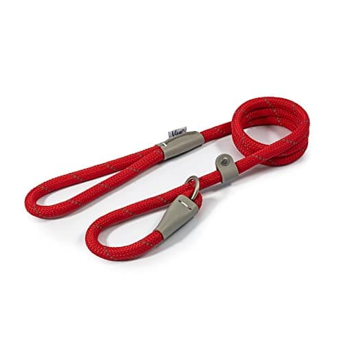 Image of Ancol Viva Reflective Rope and Leather Slip Dog Lead - Red - Lightweight Weatherproof Durable Puppy Training Accessory - 1.2m x 12mm