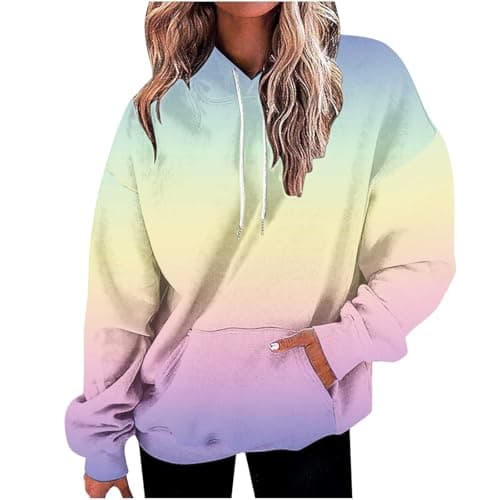 Image of Keepink Women's Oversized Hoodie Gradient Colour Long Sleeve Hooded Sweatshirt with Pocket Loose Tunic Jumper Plus Size Pullover Athletic Tops Autumn Winter Outfits Sweat Shirts