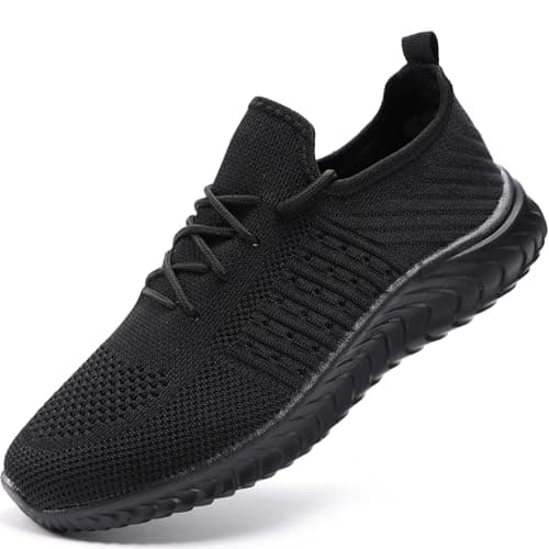 Image of WELLACE Trainers Men Running Shoe Gym Shoes for Men Sneakers Slip On Walking Sport and Outdoor Shoes Casual Black Mens Size 9 UK