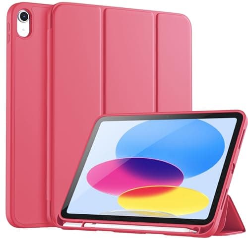 Image of Vobafe Case for iPad (A16) 11th 10th Generation Case (Model: 2025/2022, 11/10.9 Inch), Flexible TPU Back & Trifold Stand, Protective Cover with Pencil Holder, Auto Wake/Sleep, Red