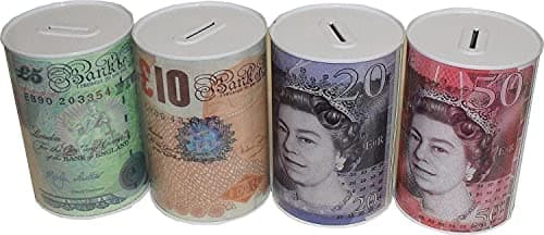 Image of 2 ur door Sterling Money Box Tin - Piggy Bank, Coin, Cash Tin and Savings Tin to Save Birthday Money, Holiday and Christmas Fund - Multi-Colour - One Random Supplied