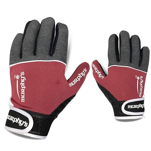 Image of Murphys V2 Gaelic Football Adult's Gloves, Premium Latex Field Players Mittens, Durable Hook and Loop Closure, Grey and Red Maroon, 10, Large