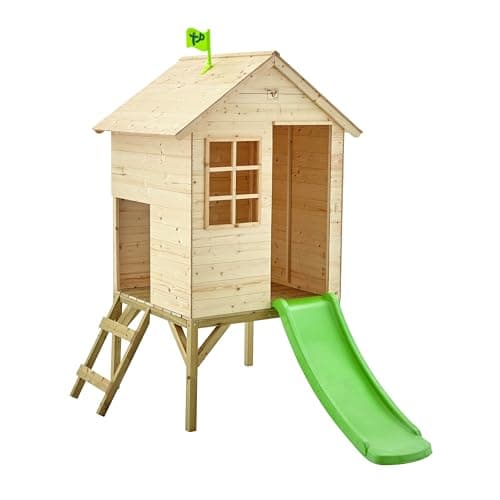 Image of TP Toys Sunnyside Wooden Tower Playhouse With 1.2M Slide. Wooden Playhouse For Kids Outdoor, Made From FSC Certified European Wood, Sturdy Outdoor Wendy House, Garden Playhouse for Kids, 18 months+