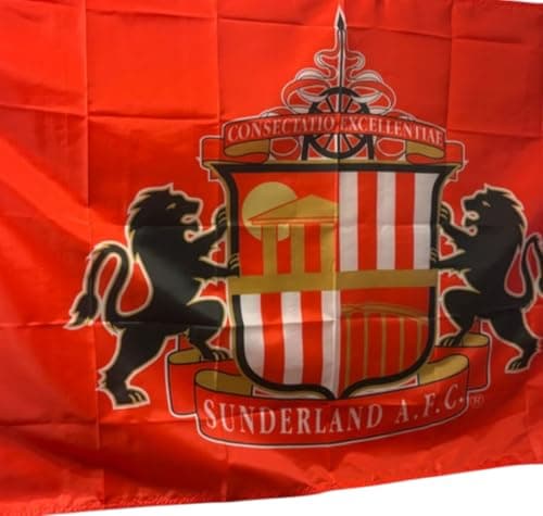 Image of Sunderland FC Official Football Flag, Red Club Crest Design, 5 x 3 Feet