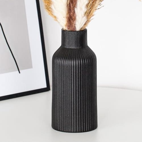 Image of Hanaomaoyi 20cm Ceramic Vase Black Matte Round Modern Design, Boho Vase for Aesthetic Decoration, Keeping Flower for Living Room, Bedroom Decoration, Simple Nordic Style (Black)