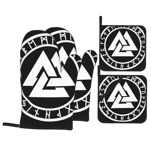 Image of Oven Mitts And Pot Holders Viking Norse Mythology Pagan Asatru Magical Rune Kitchen Mitts Kitchen Essentials Pot Holders Cotton Lining Potholders For Cooking Loves Baking Bbq Set Of 4