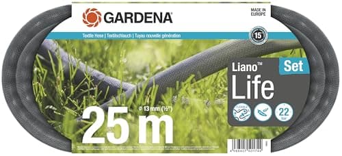 Image of Gardena Liano Life Textile Hose 1/2 inch, 25m: Highly flexible textile garden hose, with PVC inner tube, no kinking, lightweight, weather-resistant (18455-20) - Packaging May Vary