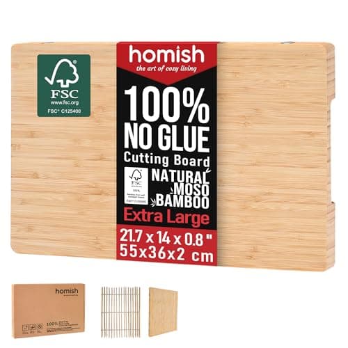 Image of XL Bamboo Chopping Board with Handle – Extra Large Wood Charcuterie Cutting Board for Meat, Cheese, Serving – Truly Non Toxic, Glue-Free, 55x36x2cm Dishwasher Safe [New 2026 Upgrade]
