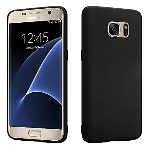 Image of HS Products HSP Matt Black Case compatible with Samsung Galaxy S7 | Premium TPU Silicone Case | Scratch-resistant Shockproof | Matte surface | Perfectly fitting, soft, ultra-thin protective case