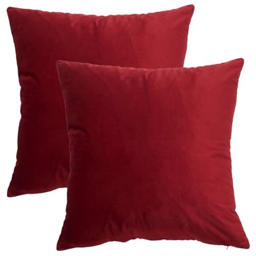 Image of GONOVE Cushion Covers 45x45cm Decorative Modern Throw Pillow Case Pack of 2 Velvet Soft Pillow Cushion Covers Square Wine Red Pillowcase for Livingroom Sofa Bedroom