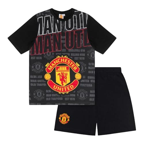 Image of Manchester United Boys Short Pyjamas Black 4-5 Years - Official Kids Football Sleepwear Gift
