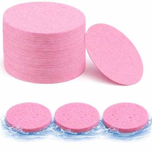 Image of 30 Count Compressed Cellulose Facial Sponges, 80 mm/3.1 inch Reusable Washing Face Sponge Pads for Facial Cleansing, Exfoliating Mask, Makeup Removal (Pink)