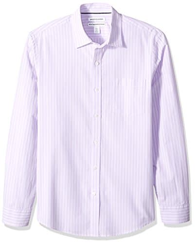 Image of Amazon Essentials Men's Slim-Fit Long-Sleeve Poplin Shirt, Lavender White Double Stripe, M
