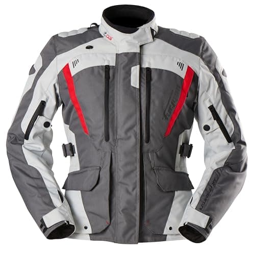 Image of Furygan Women's Apalaches Lady Evo Season Motorcycle Jacket – Waterproof, Breathable – D3O Protectors – Removable Thermal Lining – 12 Pockets, Grey-Pearl-Red, 3XL