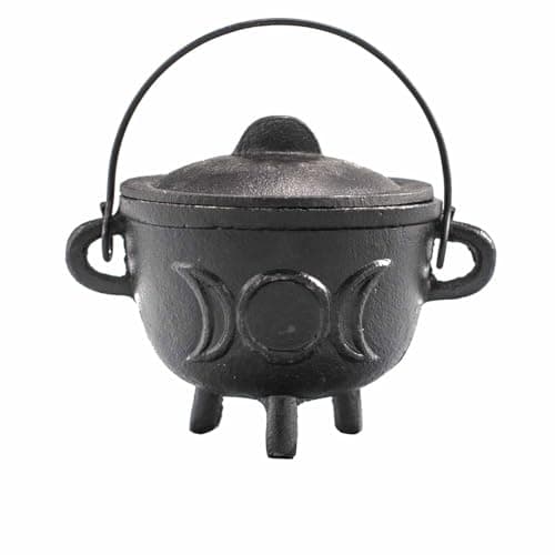 Image of Cast Iron Cauldron, Perfect for Witchcraft, Energy Spells, Halloween Altar, Pagan, and Wiccan Rituals (Tripple Moon, 11x13cm)