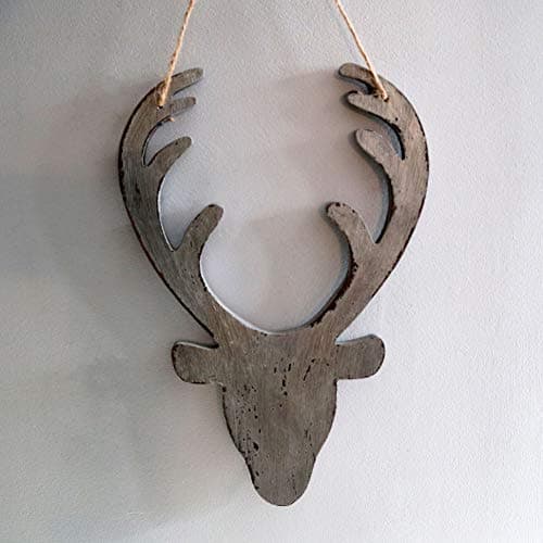 Image of 26cm Christmas Wooden Hanging Silver Front Face Deer Wall Decoration Xmas Home Office Holiday Decorative Centrepiece, SHATCHI