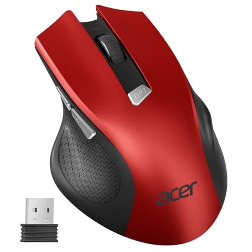 Image of acer Wireless Mouse, 3 Adjustable DPI Ergonomic Computer Mouse 2.4GHz USB Receiver, 6 Buttons, Cordless Optical Tracking, Battery Indicator, Portable Mice Wireless for Laptop, PC, MacBook Pro (Red)
