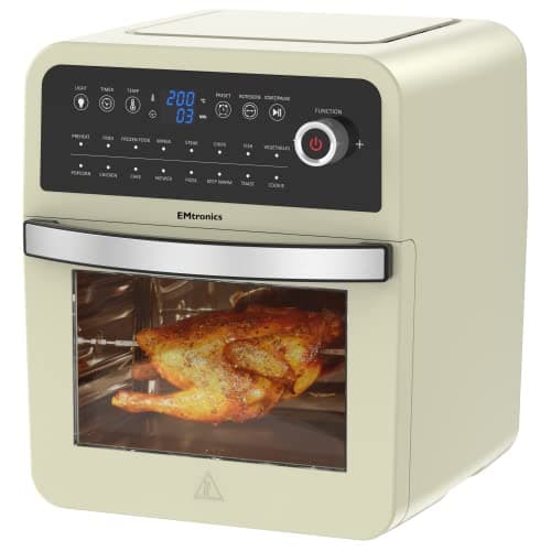 Image of EMtronics Retro Air Fryer Oven Combi, Rotisserie and Grill, Large Family Size 12L with 16 Pre-Set Menus for Oil Free Cooking – Cream