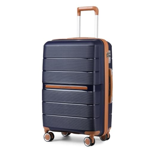 Image of British Traveller Suitcase Check in Hold Luggage Lightweight PP Hard Shell Travel Trolley Suitcase with 4 Spinner Wheels TSA Lock (Navy, 76cm 92L)