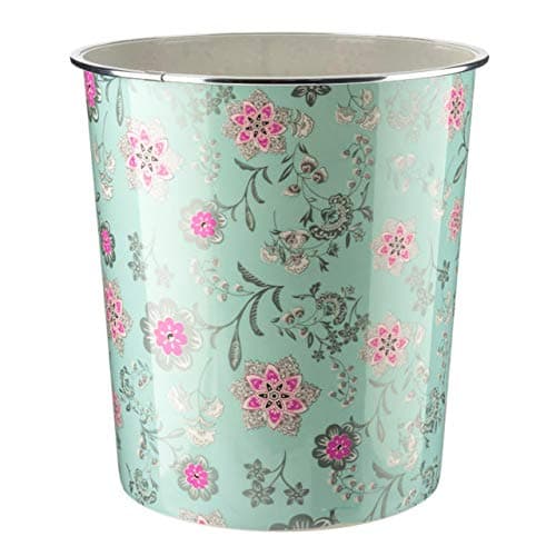 Image of Home Plus 7.7 Litre Quality Floral Design Lightweight Waste Paper Basket Bin (Vintage Floral Jade Green & Silver)