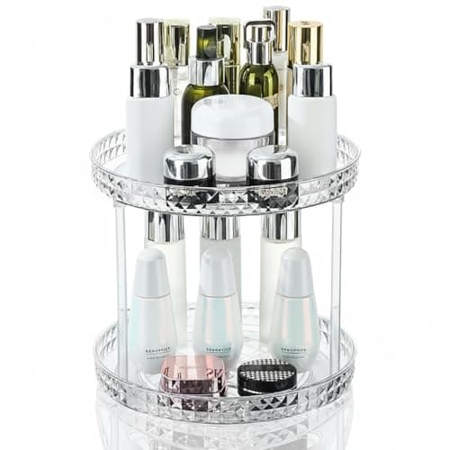 Image of Lighterday 360 Degree Rotating Makeup Organiser,Spinning Cosmetics Skincare Organiser PerfumeOrganiser Spice OrganiserMakeup Storage for Dresser, Bedroom, Bathroom (2 Tiers White Small)