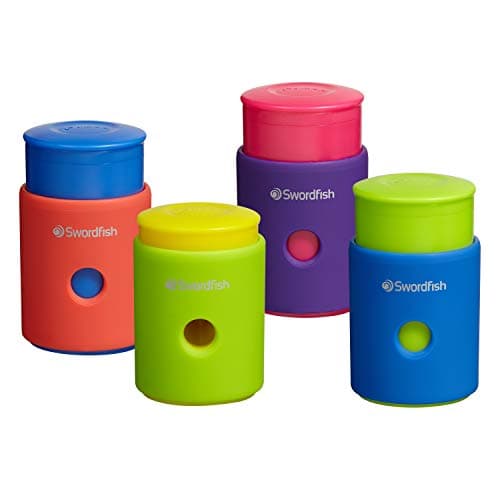 Image of Swordfish ‘Click Click’ Pencil Sharpener with Mess-Free Canister [Pack of 12] Assorted Colours [40332]