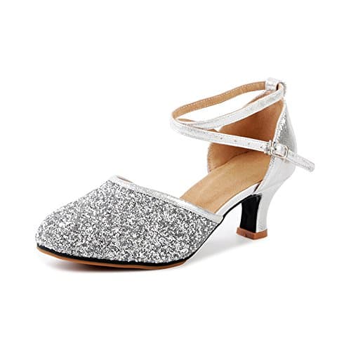 Image of OCHENTA Womens Sequined Leather Pointed Toe Kitten Heel Latin Ballroom Dance Shoes Rubber Silver-UK 8-Tag 43