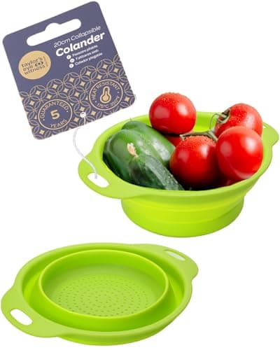 Image of Compact 20cm Collapsible Colander - Space-Saving Kitchen Strainer for Pasta, Vegetables, & More. Durable, Flexible, Dishwasher-Safe Silicone Design. Easy to Use, Fold, Store & Clean. Bright Green
