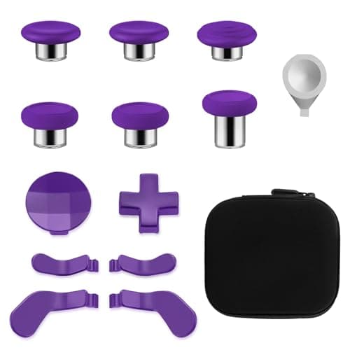 Image of inRobert 13 in 1 Metal Thumbsticks for Xbox Elite Controller Series 2 Accessories, Replacement Magnetic Buttons Kit Includes 6 Metal Plating Joysticks, 4 Paddles, 2 D-Pads, 1 Adjustment Tool (Purple)