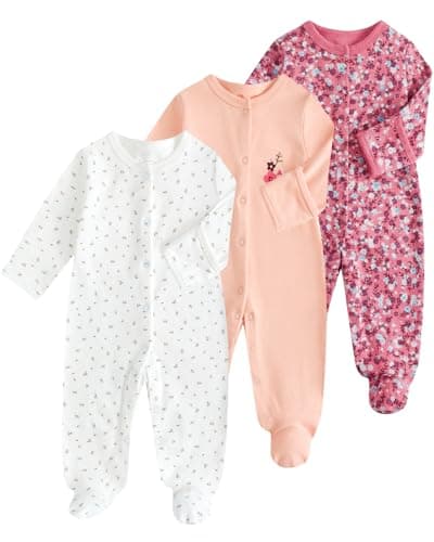 Image of WYTbaby 3 Pack Baby Romper Cotton One Piece Newborn Jumpsuit Long Sleeve Bodysuit Baby Grows for 9-12 Months