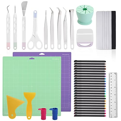 Image of Ultimate Accessories Bundle for Cricut Maker & All Explore Air, Includes Vinyl Tool Kit, Craft Weeding Tools, Remover Set, Scraper, Spatula, Scrap Collector, Cutting Mat, Ruler, & Fine Point Pens