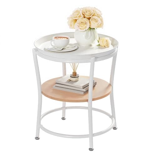 Image of YITAHOME Round Side Table with Two-Tier Storage & Removable Tray, End Table for Living Room, Bedroom, or Apartment, Sturdy Coffee Table, Adjustable Feet, Oak
