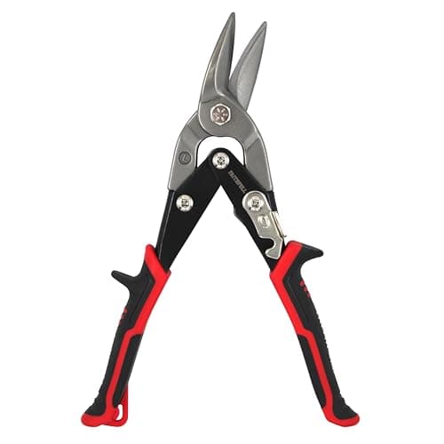 Image of Faithfull Compound Aviation Snips 250mm (10in) – Left Cut Metal Shears, Cr-Mo Steel, Serrated Blades with Safety Lock, Spring Action & Slip Guards for Steel, Aluminium, Vinyl & Plastic