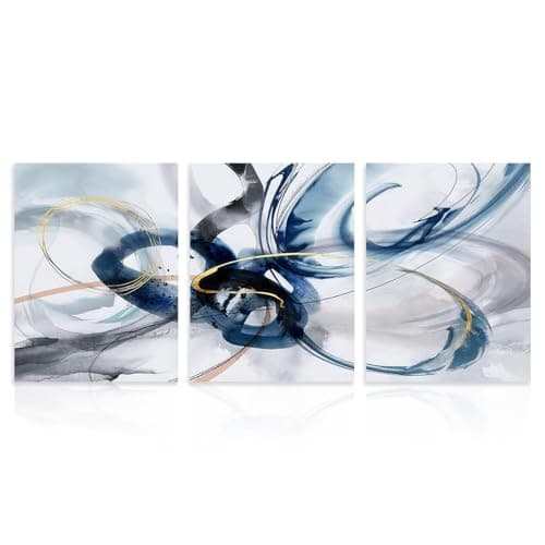 Image of Dazzlewall 3Pcs Modern Abstract Wall Art Set, Blue & Gold Fluid Ink Posters for Office Living Room Bedroom Decor 12x16 in Unframed