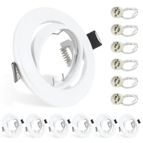 Image of Wondlumi 6X GU10 Downlights for Ceiling Round Matt White Mounting Frame for Recessed Ceiling Lights 360° Tilt Swivel GU10 Spotlight Fittings with Lamp Holders, Cutout: 68-85mm, No Bulbs