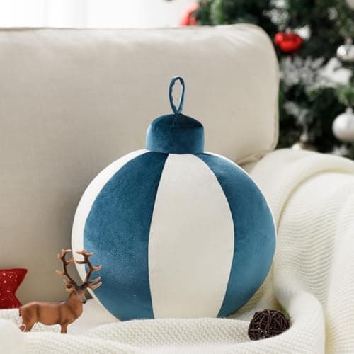 Image of Ashler Christmas Bell Pillow, Round Throw Pillow, Blue Christmas Throw Pillows, Bell Christmas Decor Cushion for Couch, Chair, Bed, Bedroom, Living Room, 11x11 Inches