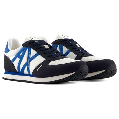 Image of Armani Exchange Men's Rio Side Logo Trainers, Deep Navy + Off White, 40 EU, Deep Navy Off White, 8 UK
