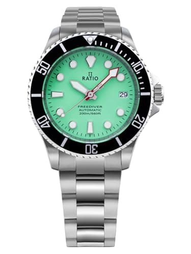 Image of RATIO FreeDiver Sapphire Crystal Diver Watch Japanese Automatic Dive Watch 200m Water Resistant Diving Watch for Men (Mint Green)
